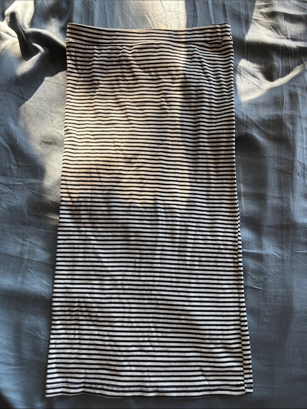 High-Rise Black and White Striped Midi Skirt